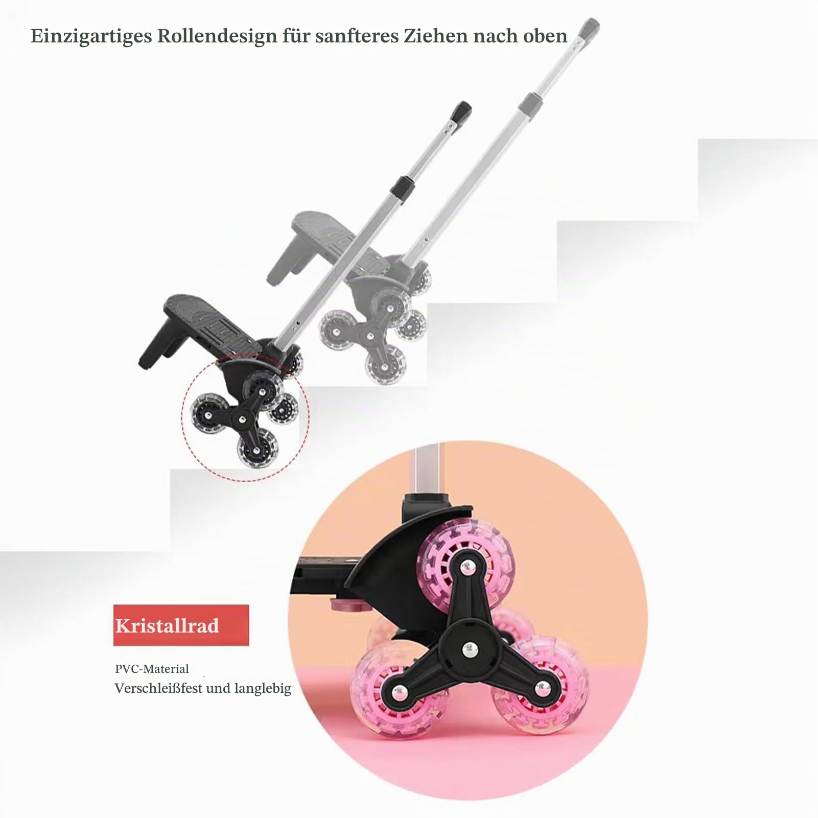 Leichter faltbarer Rückenkarren - 3-Rad-Sackkarre mit Gurt - Tragbarer faltbarer Wagen für Rucksack, Reisen, Transport und täglichen Gebrauch