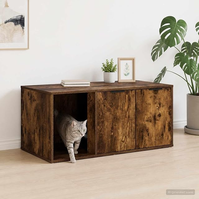 Foto 2 de 8 de vidaXL - Mueble para cajón de gato, roble ahumado, 100 x 49 x 45 cm