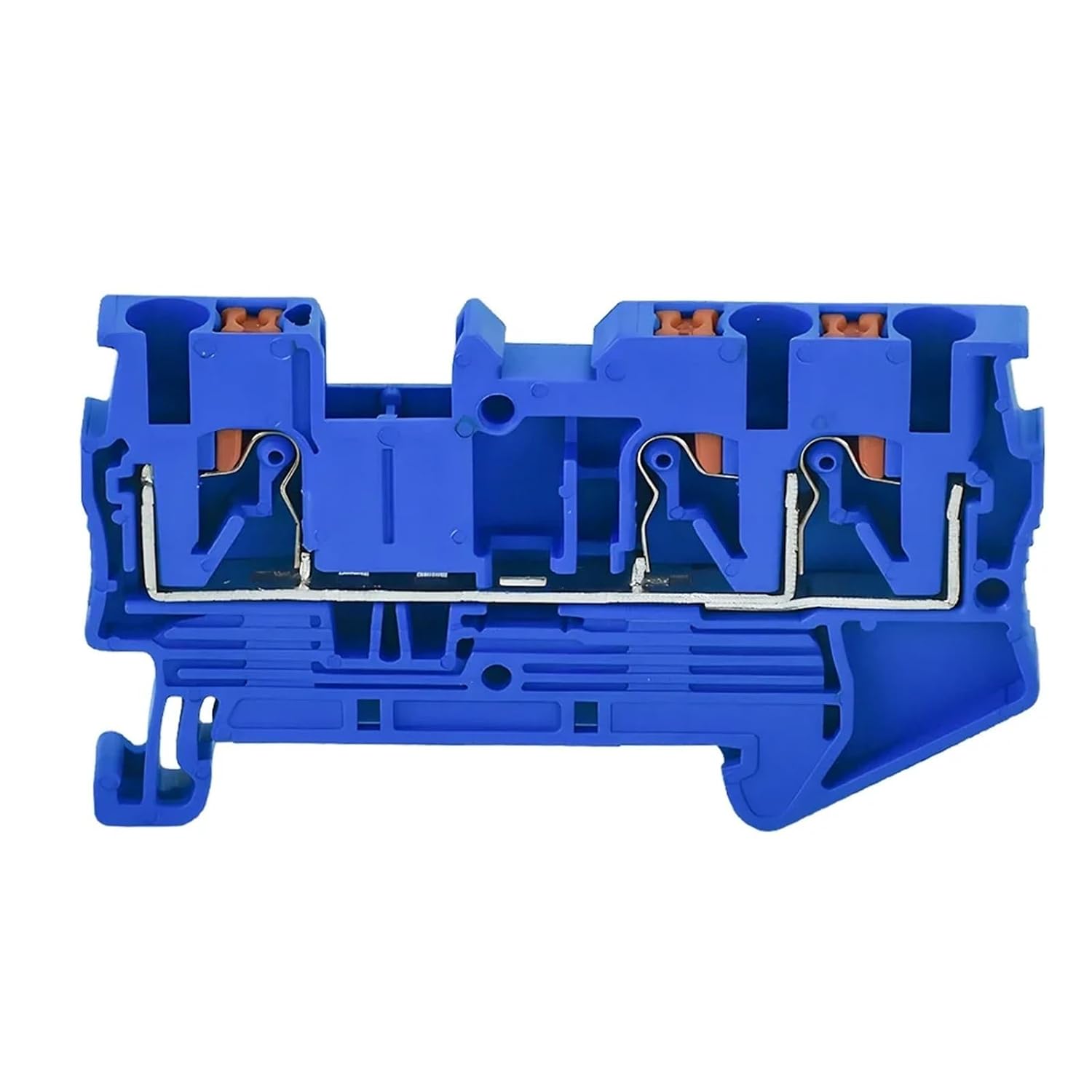 10Pcs PT 2.5-Twin Din Rail Terminal Block 3 Conductors Push in Spring Screwless Feed Through Wire Conductor Wire Connector(Blue)