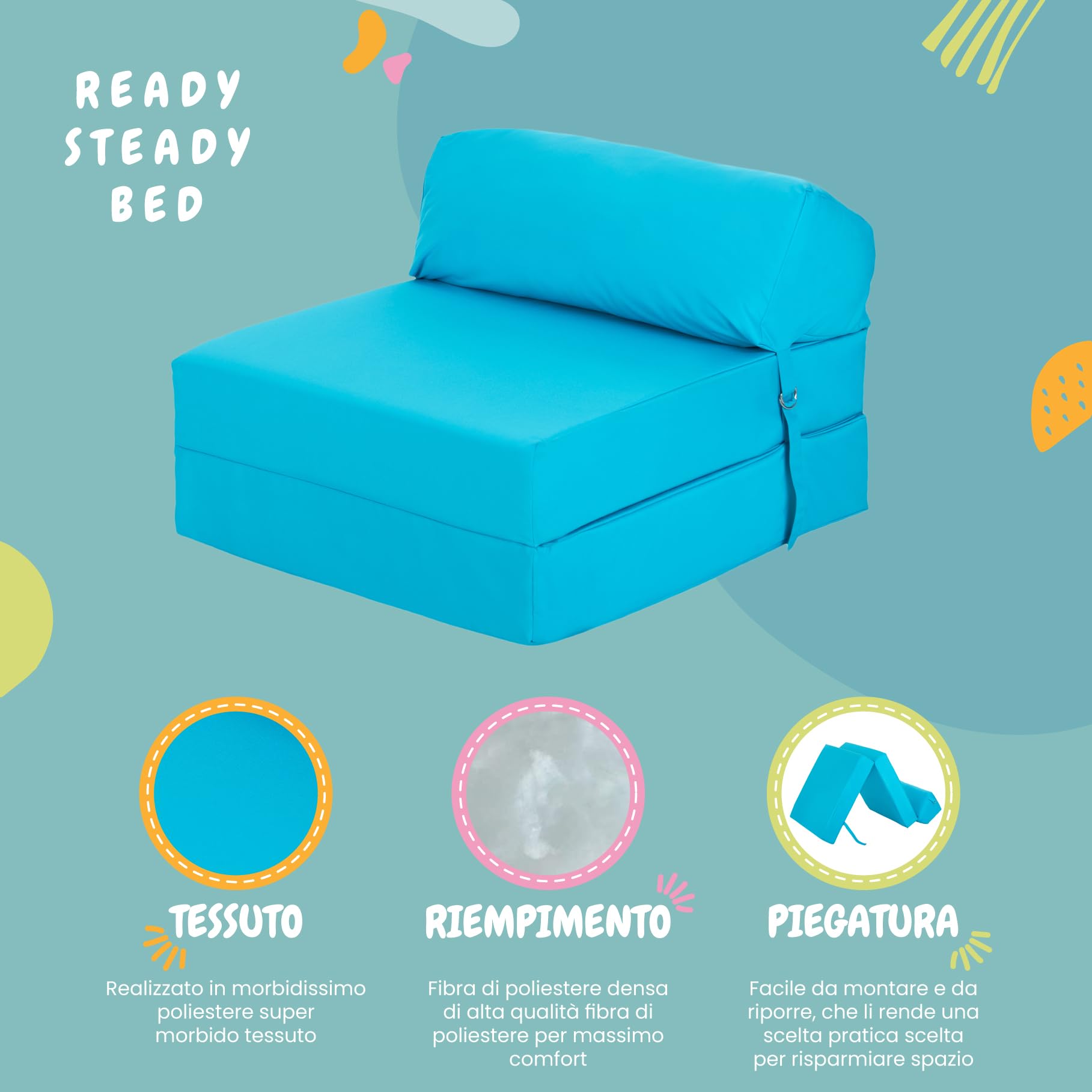 Ready Steady Bed Materasso Pieghevole A Z – Trasformabile In Pouf O Sedia, Impermeabile, Per Ospiti E Bambini