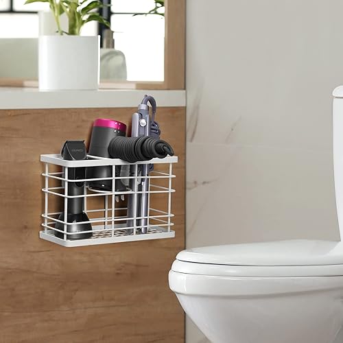 Miniatura 3 de Wetheny Organizador de herramientas para el cabello, soporte para secador de pelo, montado en la pared, organizador de baño de alambre de metal,