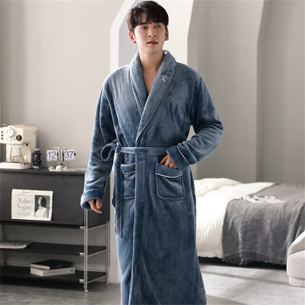 Albornoz de Franela de Invierno for Hombre con Aislamiento de Terciopelo Grueso, Ropa de casa, Albornoz y camisón(Medium)