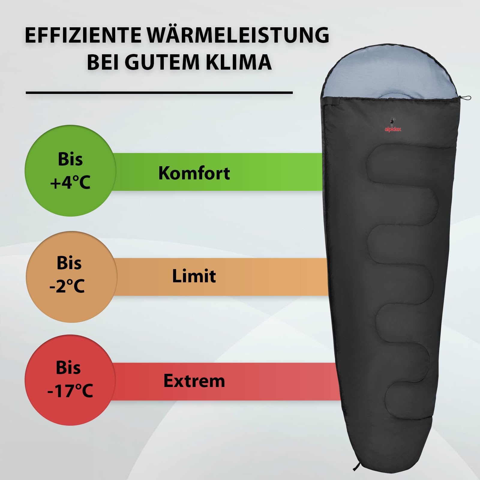 ALPIDEX Schlafsack Erwachsene 4 Jahreszeiten 400 GSM - Mumienschlafsack mit Klemmschutz - Kleines Packmaß, leicht & warm - Camping, Trekking & Outdoor