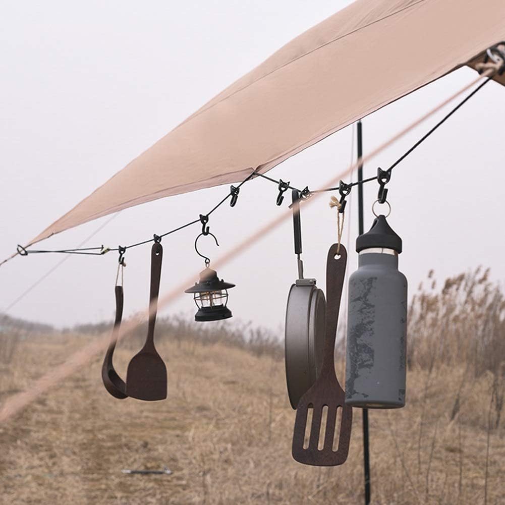 Corde à Linge De Voyage Portable D'extérieur Avec 12 Clips - Corde à Linge élastique Pour Intérieur Ou Extérieur, Balcon, Voyage, Camping - Multicolore