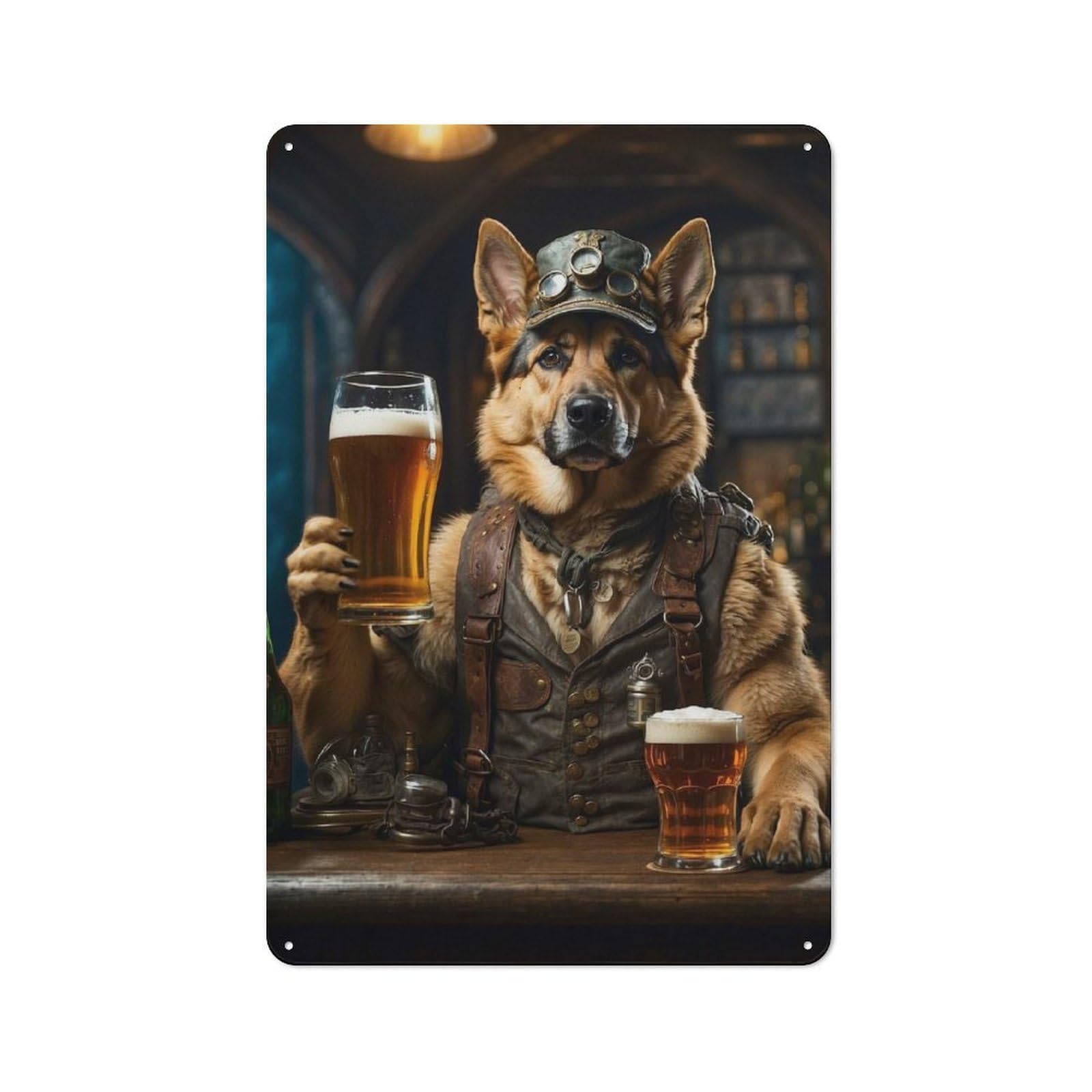 Junmoney German Shepherd Beer Hound Printed Metal Sign 30X20cm For Café Or Restaurant, For Hospitality Interior Collectors
