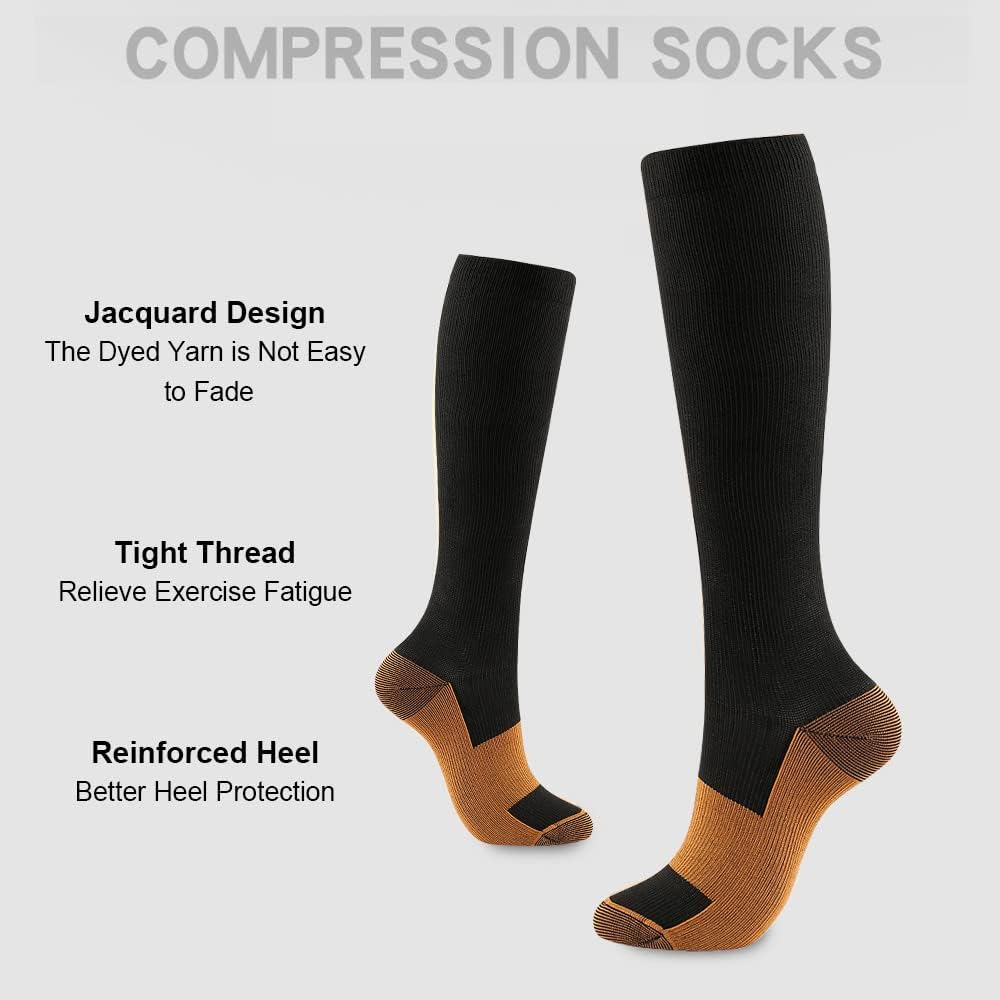 4 Paires Chausettes de Compression pour Femmes et Hommes, Sport Chaussettes de Contention 20-30mmHg pour une Utilisation Toute la Journée, Course, Voyages,Cyclisme