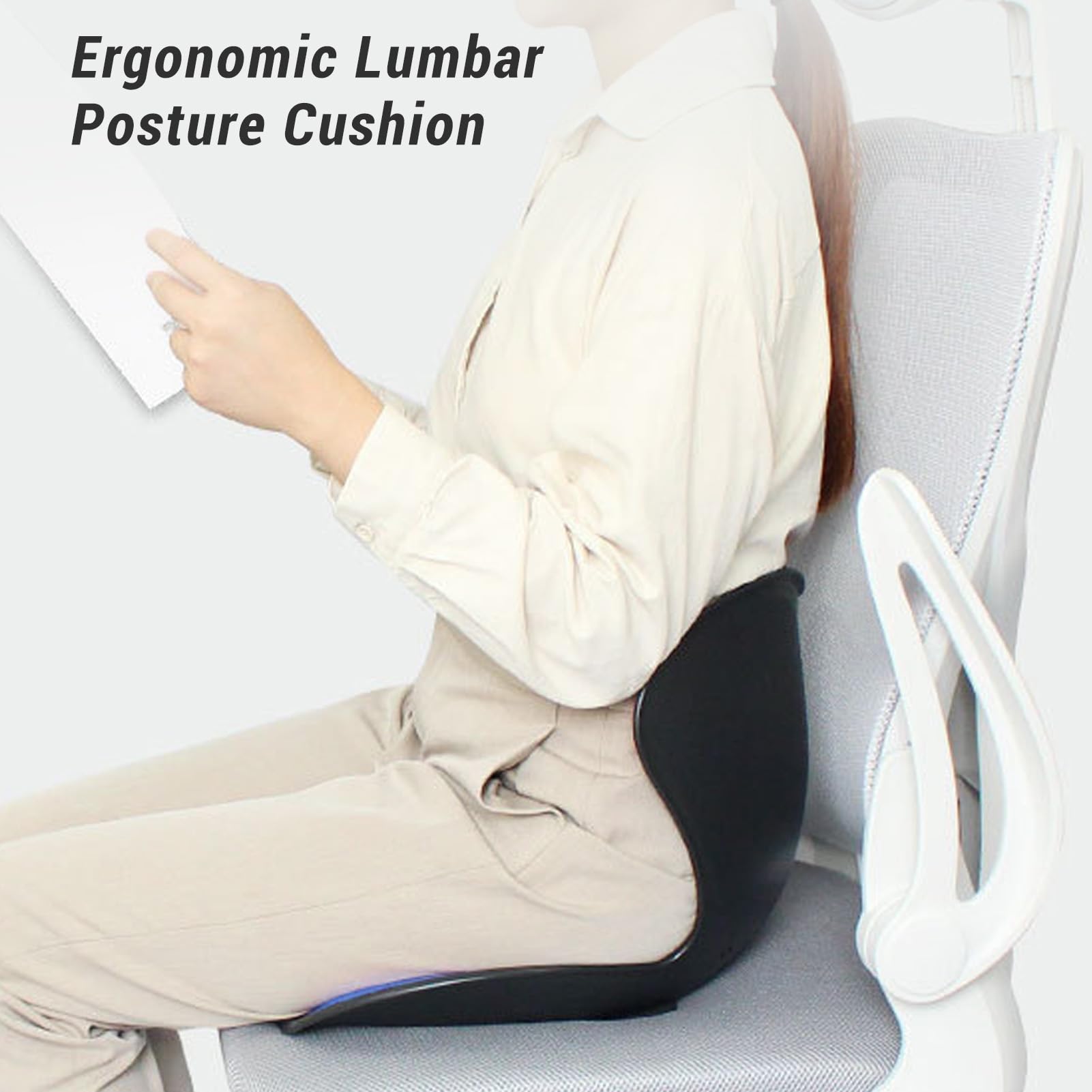 Cuscino di supporto lombare ergonomico per una migliore postura a casa, ufficio, scuola, design unico, leggero e portatile, in cotone, 41 x 37 x 33 cm (blu)
