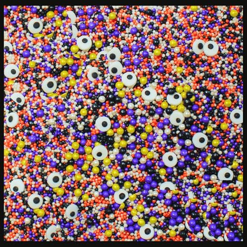 Image of Confect Halloween Spooky Eyes Sprinkles - Edible Candy Mix with Purple, Orange, White & Black Pearls - Ghostly Cake & Cupcake Toppers for Halloween Baking & Party Decorating - 4.2 Oz
