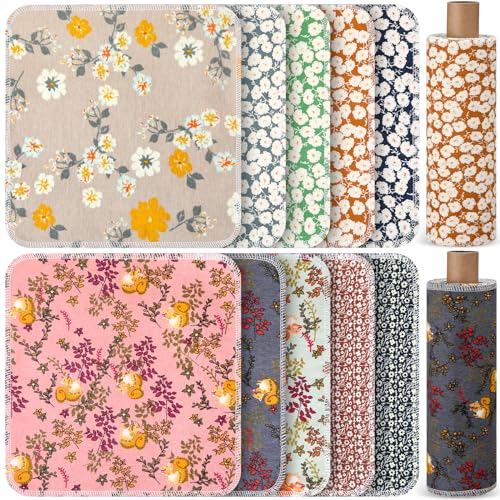 Redbaker 50 Pcs Reusable Paper Towels Paperless Reusable Cotton Cloths Toilet Absorbent Washable Paper Towels with Roll Kitchen Dishcloth for Kitchen Paperless Dishcloths(Classic)