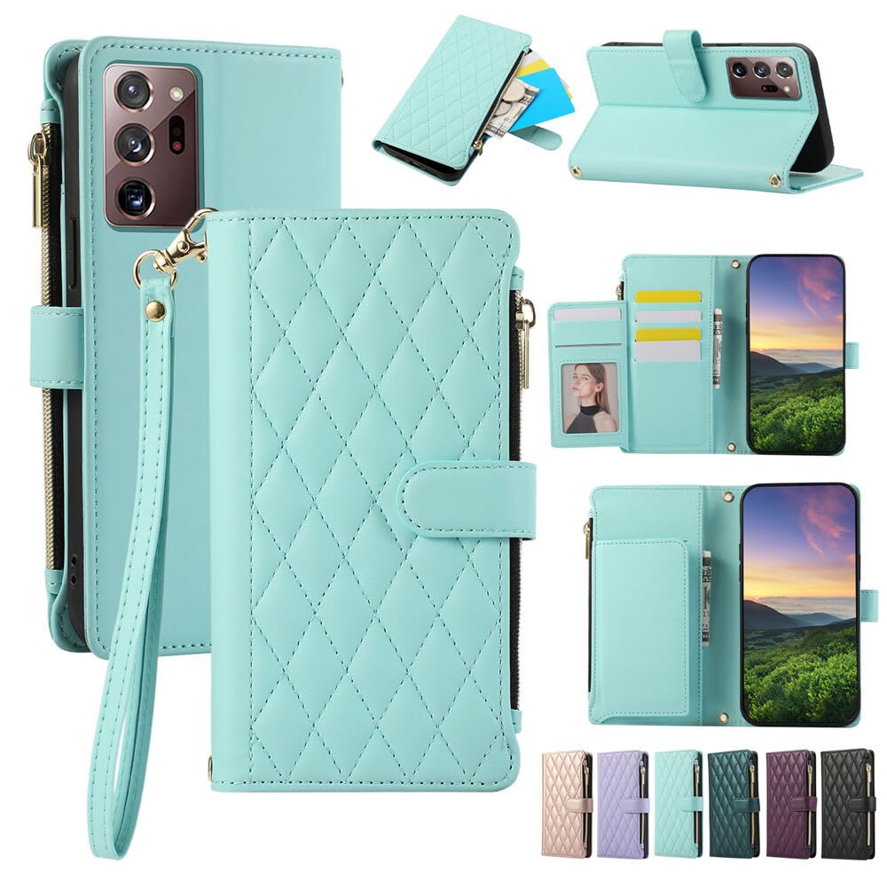 Étui portefeuille cuir iPhone Samsung Galaxy S25 Edge vert menthe - 2