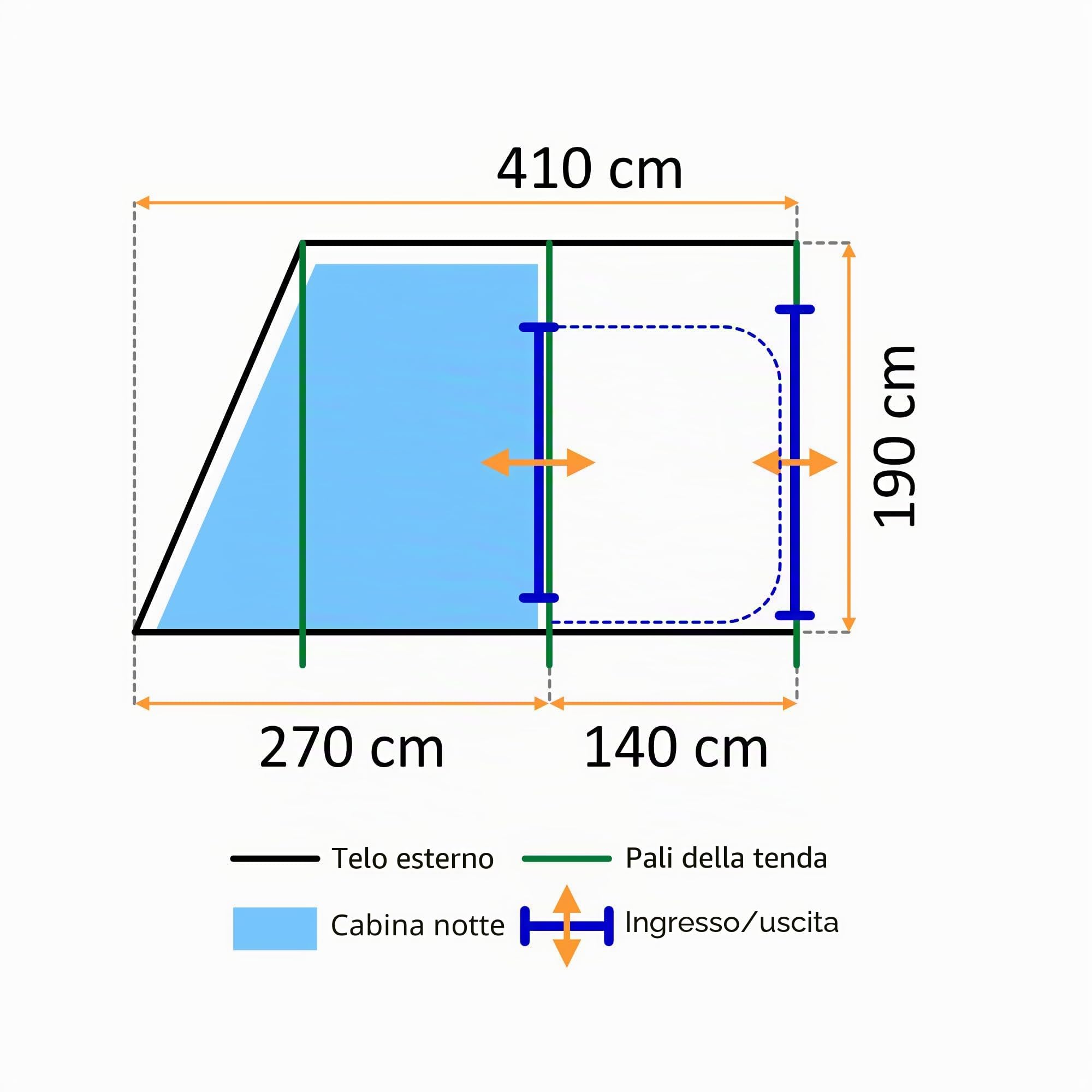 CampFeuer Tenda da campeggio Smart per 4 persone | Tenda familiare grande con 3 entrate e 2.000 mm di colonna d'acqua | Tenda a tunnel | Tenda per gruppi