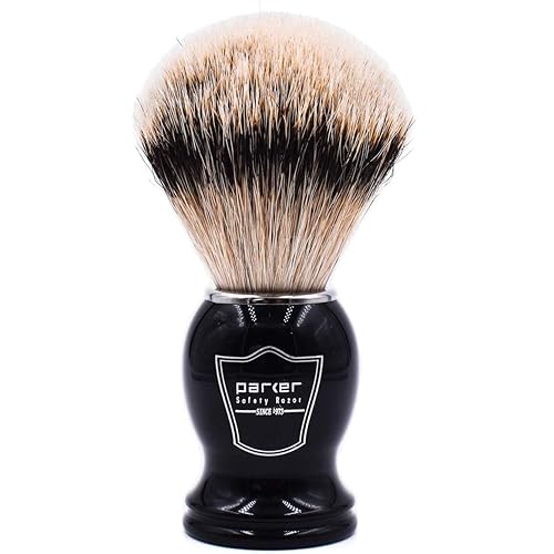 Miniatura 5 de Parker's - Brocha de afeitar 100% de cerdas de tejón Silvertip - Soporte para cepillo incluido (mango blanco)