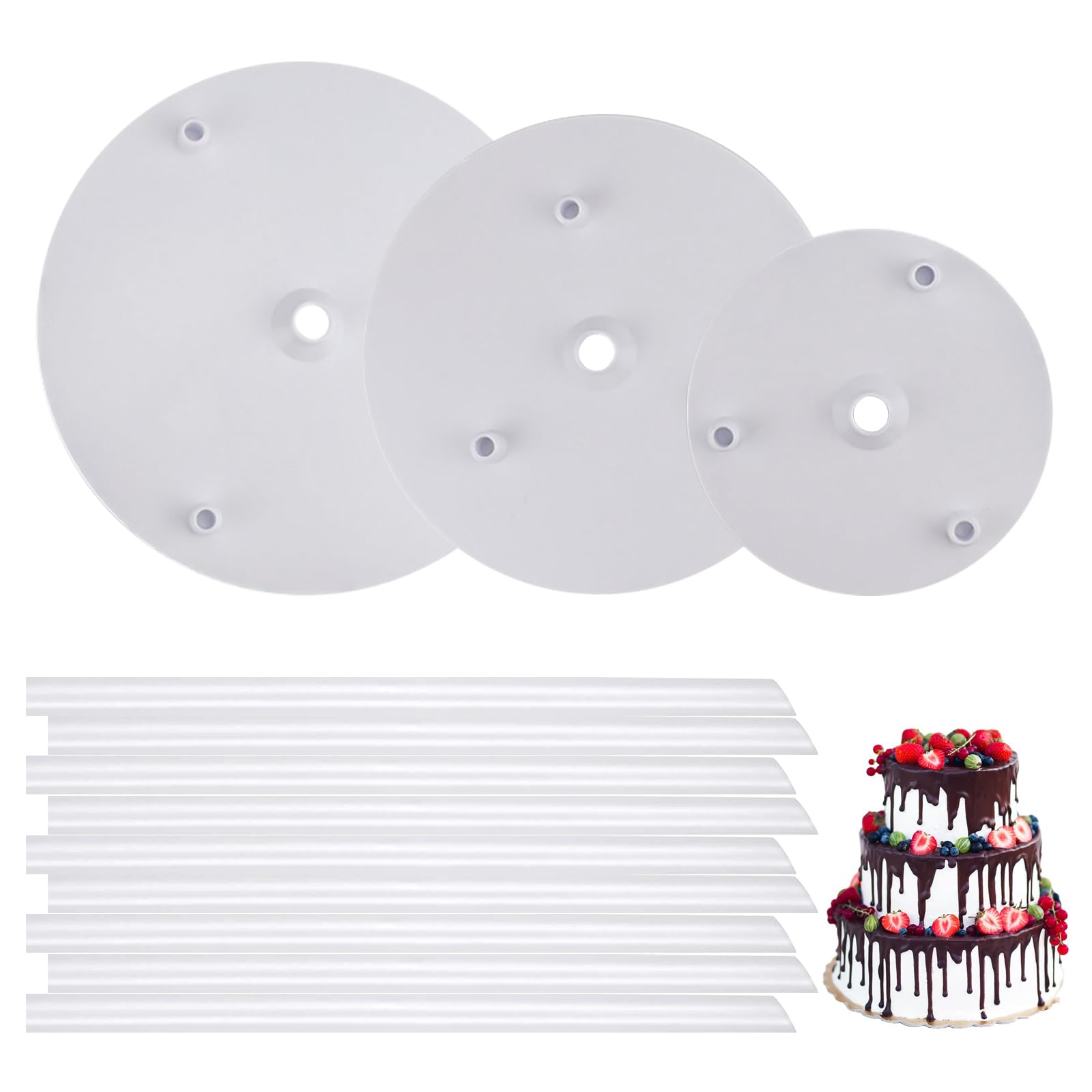 Lahviuu White Cake Dowels Rods 9 Pcs Cake Dowel With 3 Pcs Cake Boards 3 Tier Cake Stands Sticks Cake Support Rods For Tiered Cakes Construction Supporting For Wedding Birthday Party
