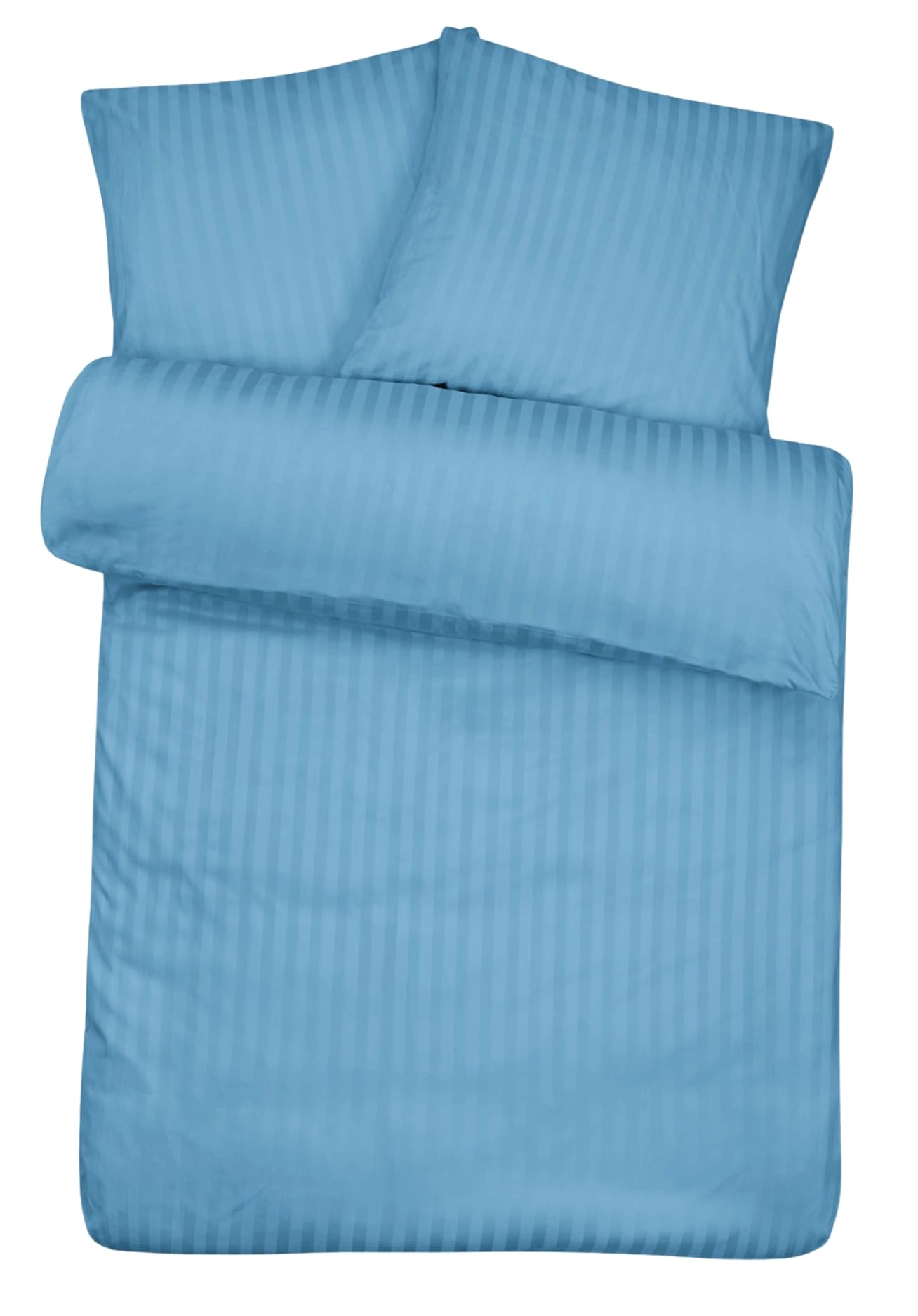 Carpe Sonno Damast Bettwäsche 135x200 Baumwolle | Bettwaren & Bettwäsche Baumwolle 135x200 | Duvet Cover gestreift Deckenbezug Kissenbezug mit Reißverschluss | Hotel Bettbezug 135 x 200 Blau