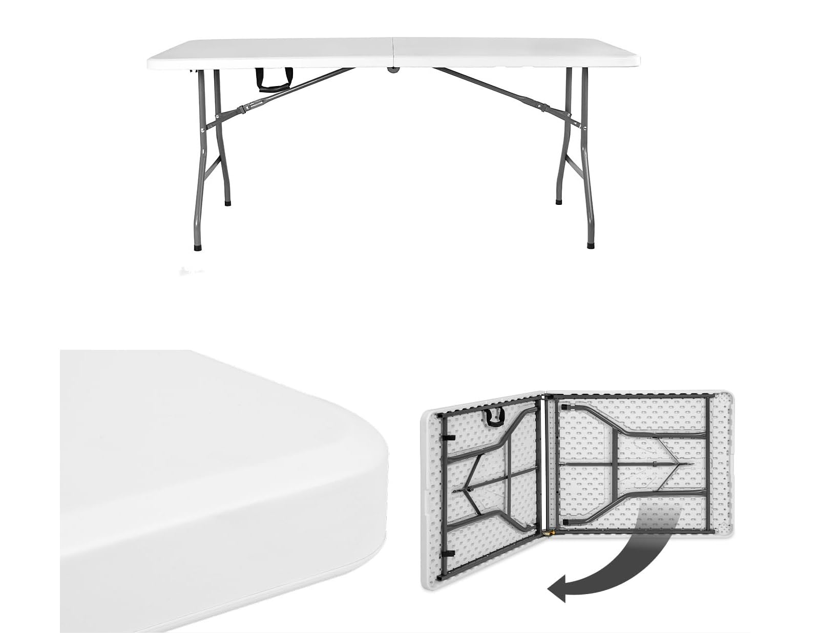 Set di 2 tavolo pieghevoli campeggio per esterni, tavolo da pranzo pieghevole rettangolare, per 6/8 persone, 180 cm,bianco