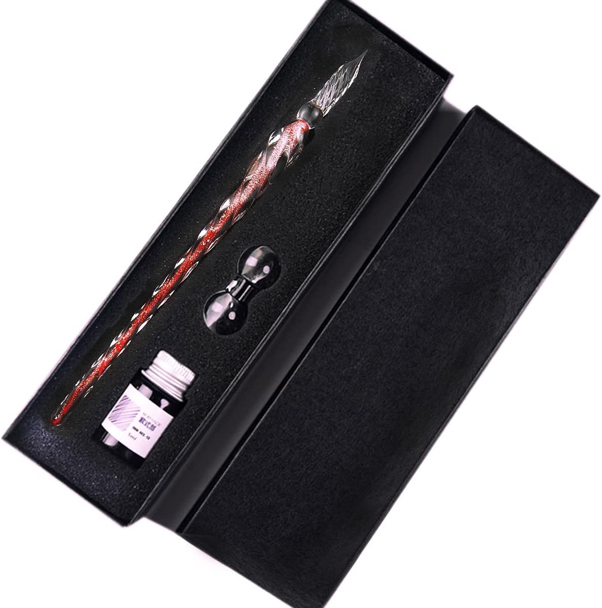 Dip Pen Set Jubapoz Glass Dip Pen Handmade Glass Signature Pen Writing Crystal Pen for Writing Decoration(Red)