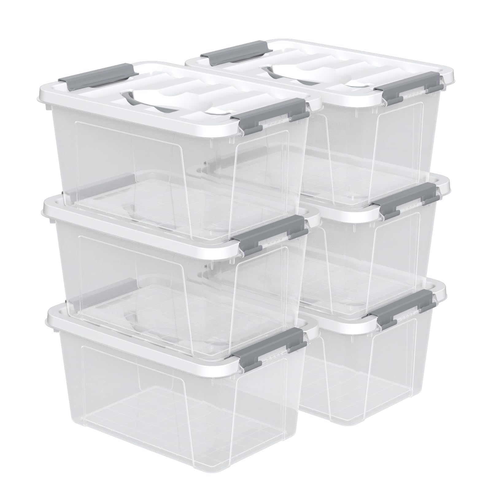 Boîtes de rangement contre le désordre : lot de 6 bacs en plastique 6L gris compacts