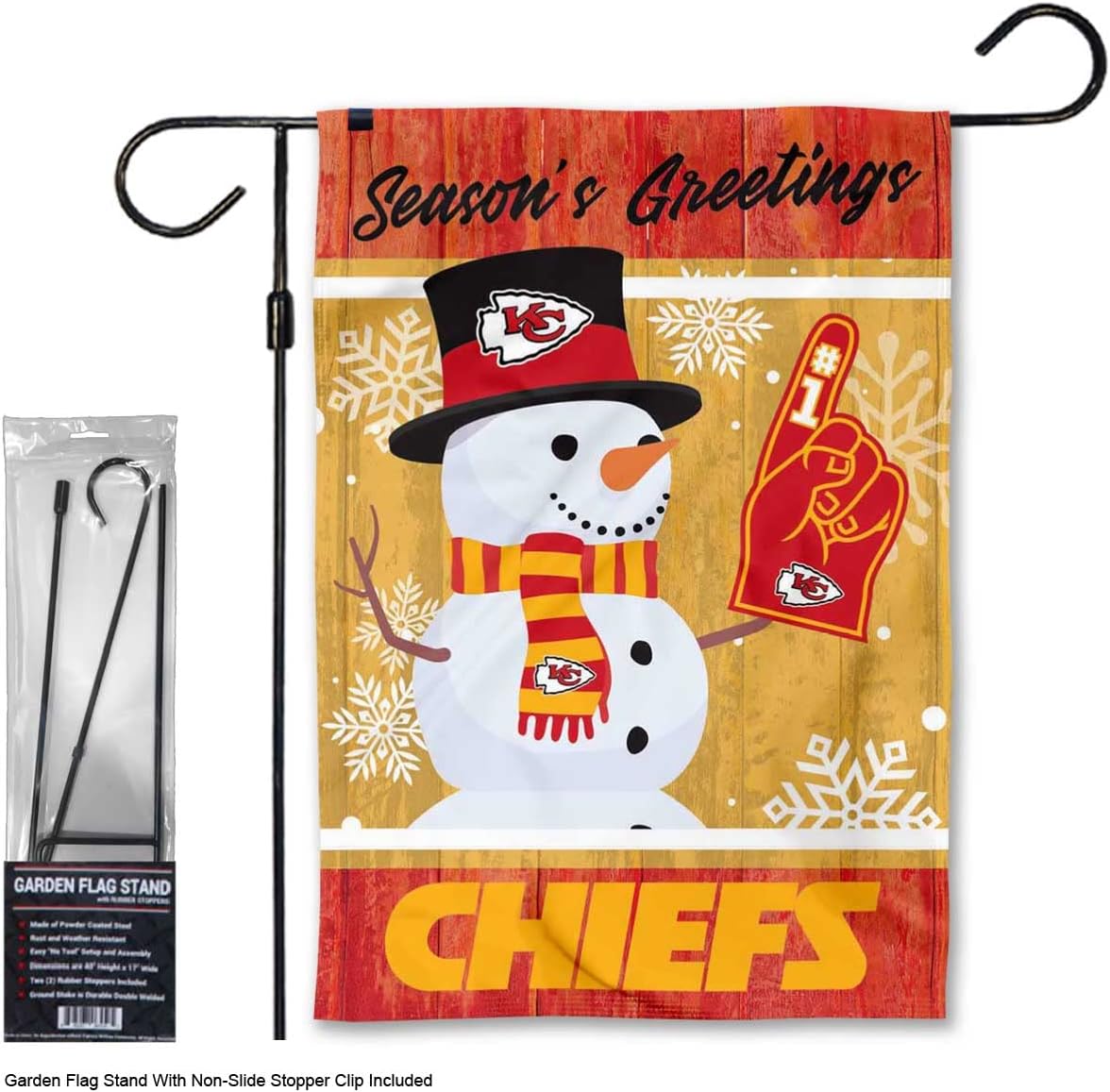 Chiefs Season Greetings Snow Garden Flag and Stand Pole Holder Mount