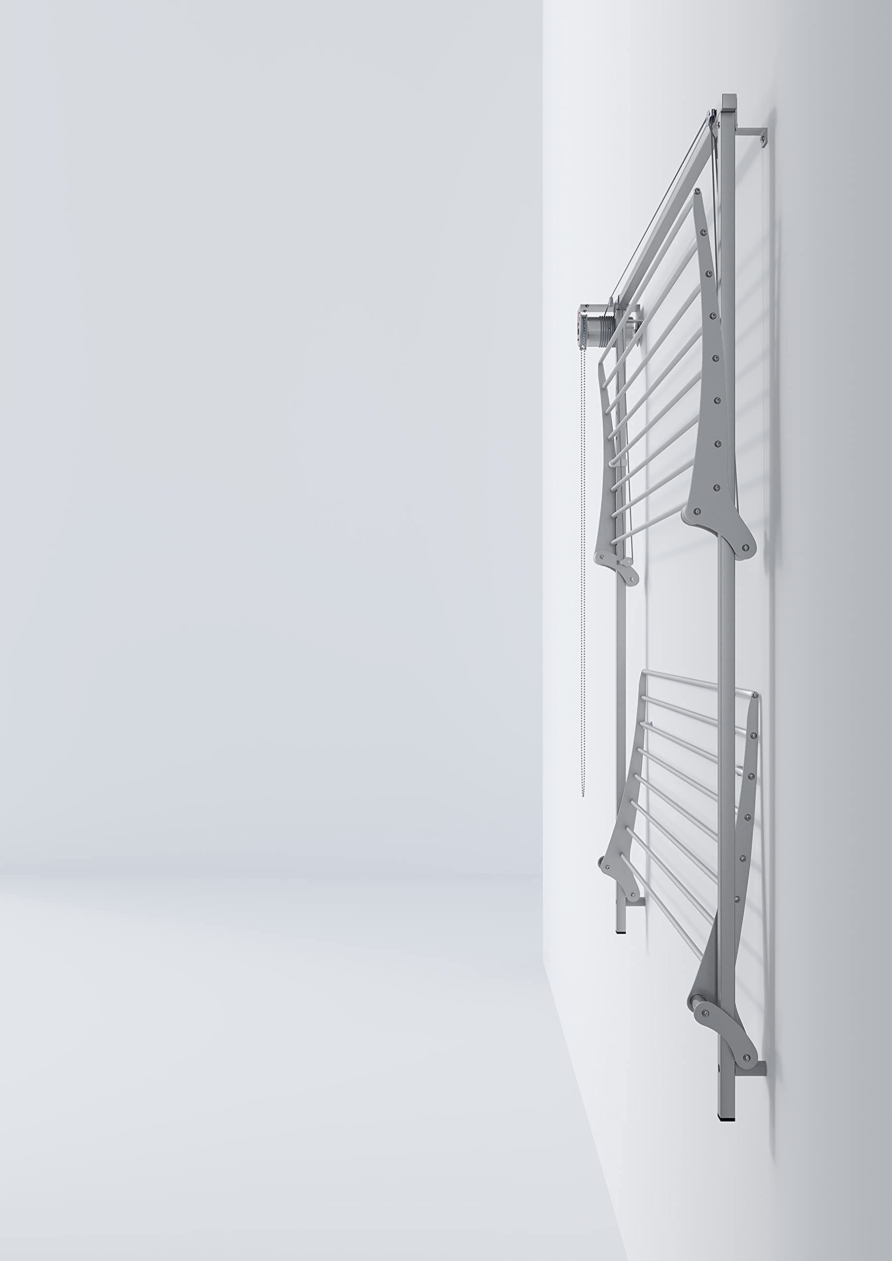 Foxydry Wall, suszarka ścienna podnoszona, składana, 128 cm | z aluminium i stali nierdzewnej, 2 kratki, pionowa suszarka ścienna, wewnątrz lub na zewnątrz, udźwig 20 kg, szara