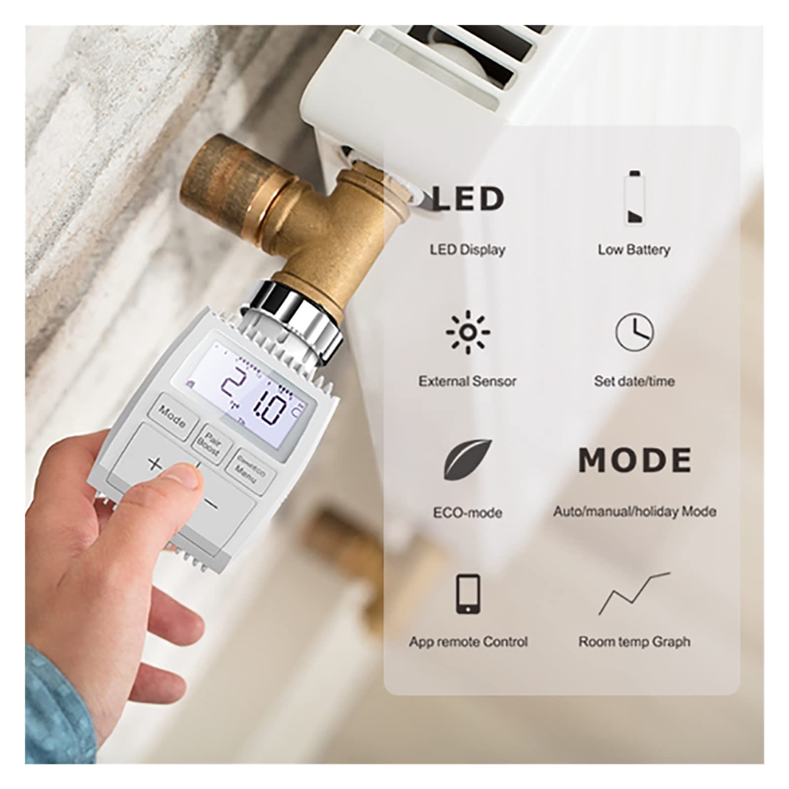 Cyfrowy higrometr termometr wewnętrzny 3.0 Smart. WiFi. Termostatyczny siłownik zaworu chłodnicy Trv. Programowalny regulator temperatury. Z wyświetlaczem LCD(1PCS-Radiator)