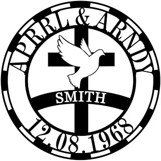 Christians Cross Wall Sign Personalized Cross Family Name Sign with Christian Cross and Peace Dove, Baptism Cross, Custom Christian Metal Signs, Wall Cross Decoration for Easter Party