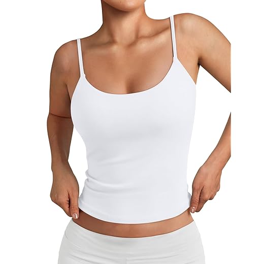 Trendy Queen Womens Double Lined Adjustable Spaghetti Strap Tank Tops for Summer Going Out