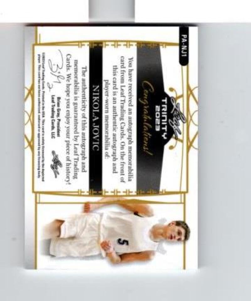 2022-23 Leaf Trinity Autograph Jersey #PA-NJ1 Nikola Jovic RC Rookie AUTO 62/75 Basketball Trading Card Miami Heat