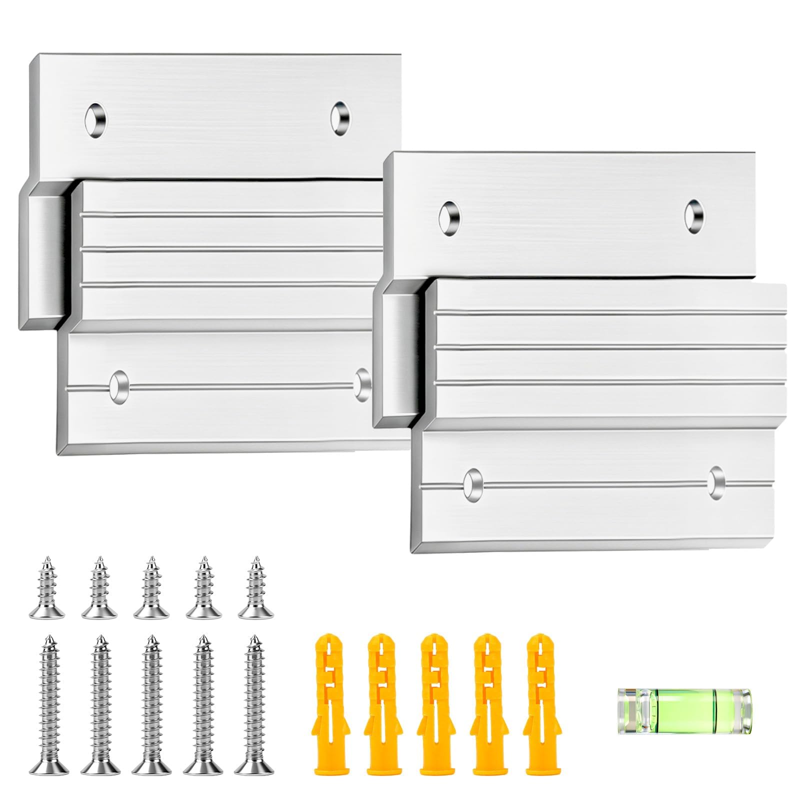 ddckj 2 Pairs French Cleats Bracket Heavy Duty 4 Inch French Cleat Picture Hanger 18kg Aluminum Z Clips with Bubble Level for Hanging Mirrors, Picture, Shelf, Whiteboard, Art, Frames, Cabinet