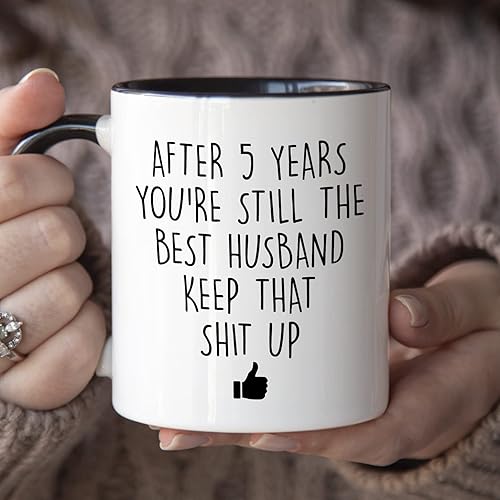 Miniatura 3 de YouNique Designs Taza de café de aniversario de 5 años para él, 11 onzas, taza de aniversario de boda para marido, taza de café de cinco años de