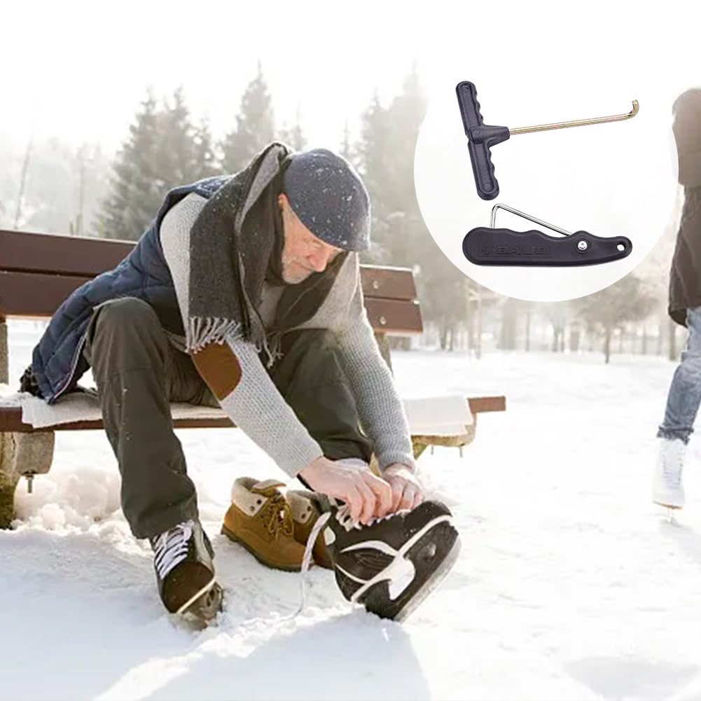 SUPERFINDINGS 1Pc Skate Lace Tightener PP Plastic Tightener Mango Hold con 1Pc Ganchos Black Sports Folding Lace Tightener para Patines de Hielo Botas de Patines Artísticos