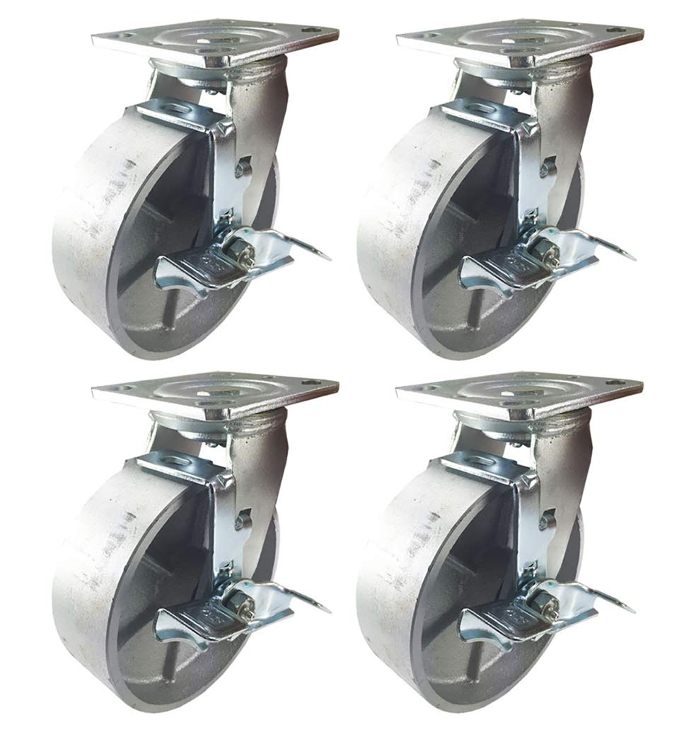 4 Heavy Duty Caster Set 4 5 6 All Steel Wheels Rigid Swivel and Brake (6 : 4 SB)