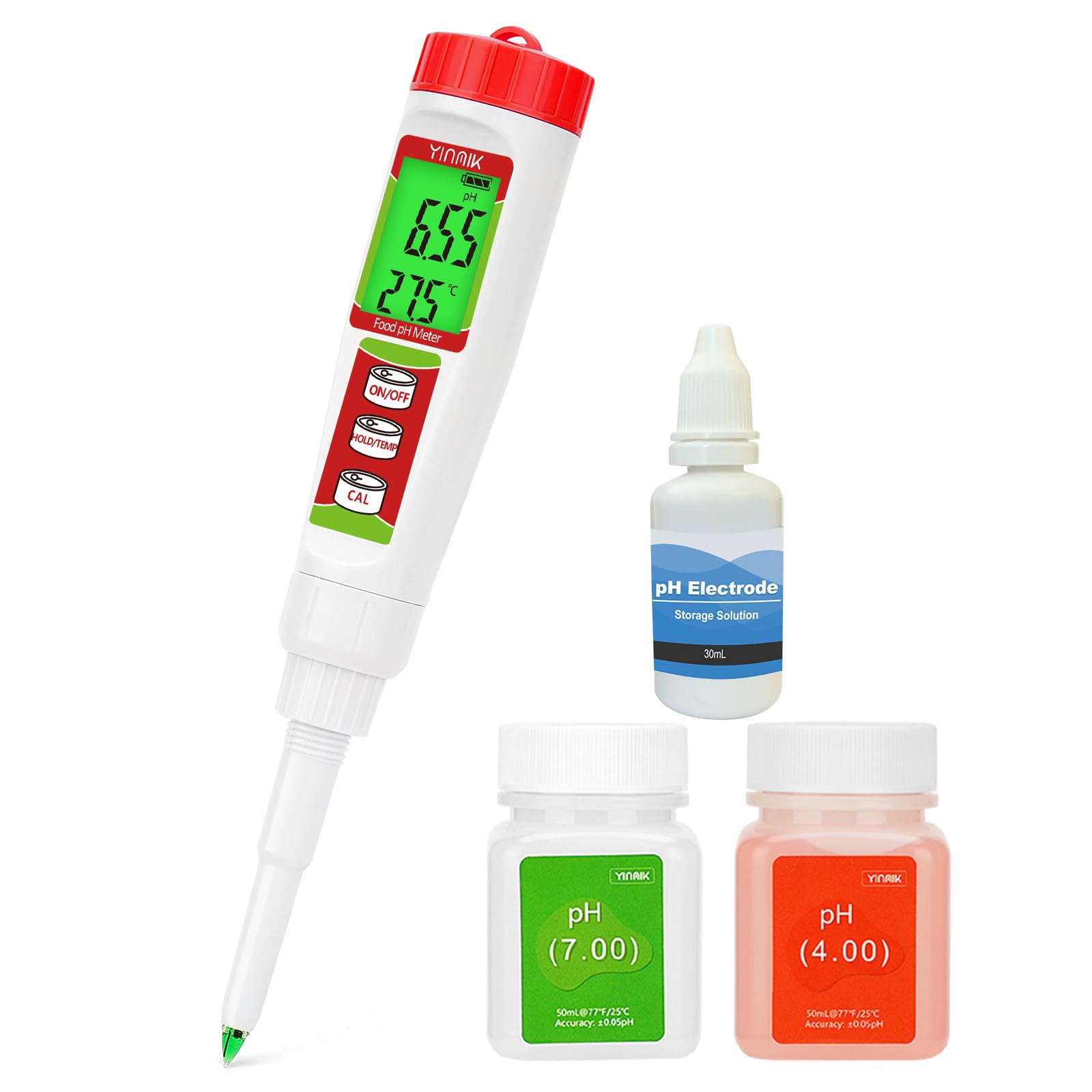 Digitales pH Messgerät, YINMIK pH Tester für Lebensmittel mit Kalibrierlösung, pH Wert für Fermentation, pH Lebensmitteltester für Teig, Sushi Reis, Kombucha, Seife, Käse,Fleisch, Pool und wasser