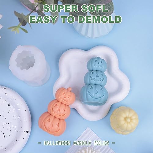 Miniatura 3 de Moldes de vela de calabaza de Halloween, 3 moldes de silicona apilados de calavera de calabaza para hacer velas, moldes de bricolaje para velas,