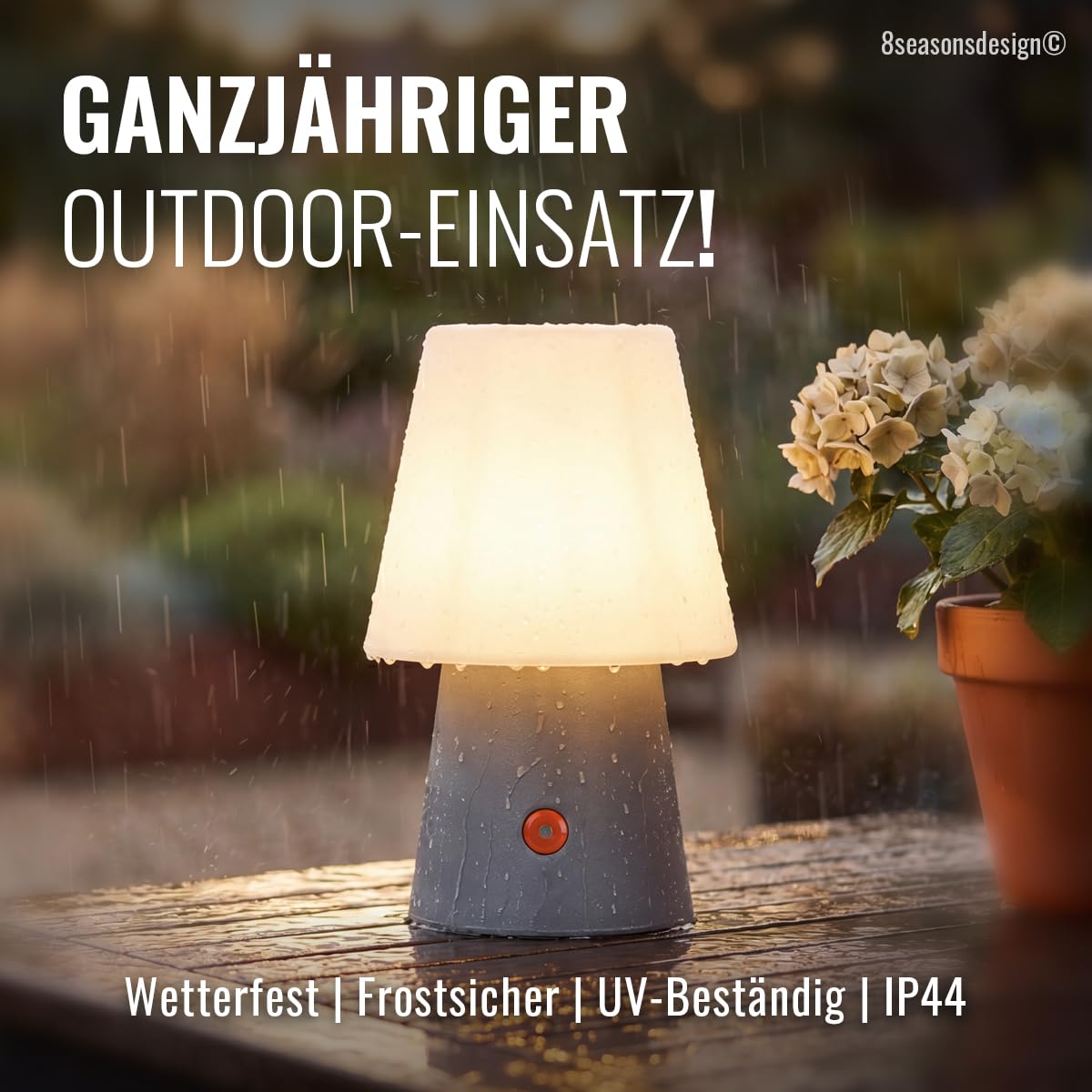 8 seasons design Akku Tischlampe, Outdoor geeignet - No. 1 30 cm, grau, kabellos - LED warmweiß - 3- stufig dimmbar, aufladbar über USB - Tischleuchte für außen (Garten, Balkon) und innen