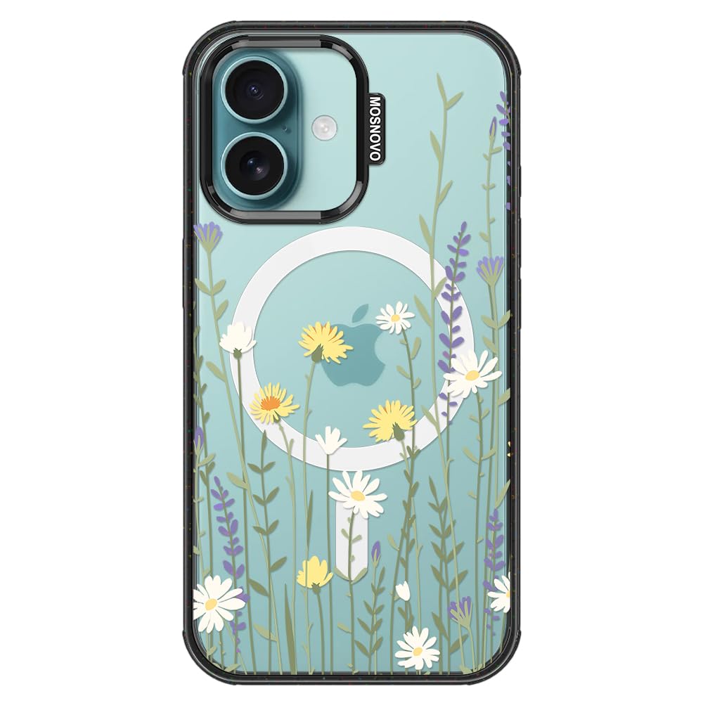 MOSNOVO Magnetic Case for iPhone 16, 10ft Military-Grade Protection, Compatible with Magsafe, Shockproof Phone Case for iPhone 16 - Wild Meadow -