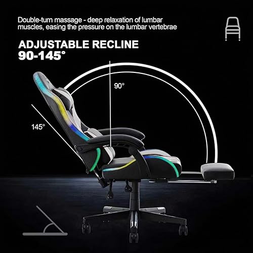 Miniatura 3 de Sillas LED para juegos para adultos altos y niños, soporte lumbar, luces LED, respaldo alto, silla de computadora reclinable con reposacabezas