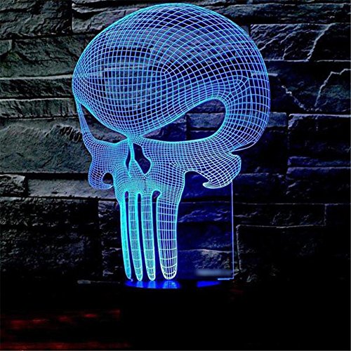 Skull 3D Illusion Lamp for Halloween Decor, Elstey 7 Color Changing Touch Table Desk LED Night Light Great Kids Gifts Home Decoration