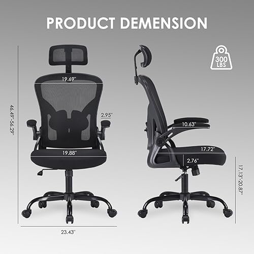 Miniatura 2 de Ergonomic Office Chair with Adjustable Headrest  Lumbar Support, High Back Mesh Computer Desk Chair with Flip-Up Armrests, Reclining Rocking