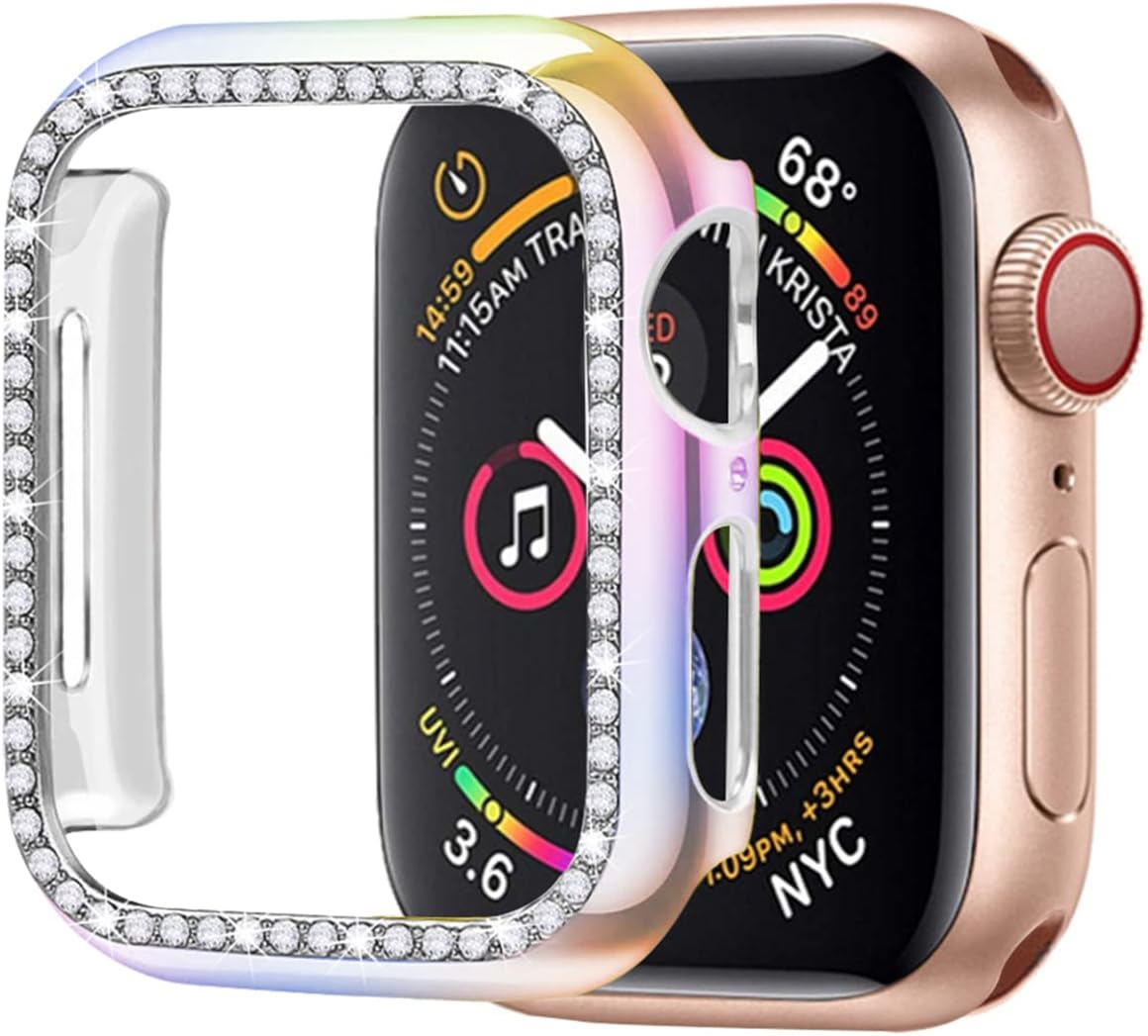 [1-Pack] Aladrs Bling Hard Bumper Frame Compatible for Apple Watch 44mm Case, Shiny Crystal Diamonds Protective Cover for iWatch Series 6 Series 5 Series 4 SE (Colorful 44mm)