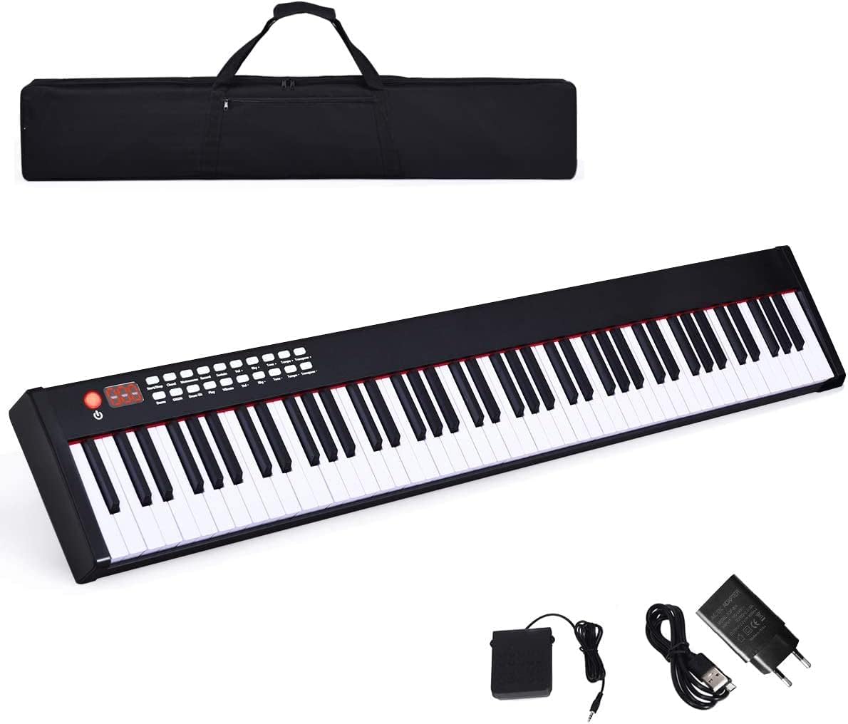 RELAX4LIFE Pianoforte Digitale Portatile con 88 Tasti Illuminati, Custodia, Leggio, Modalità di Insegnamento,MP3/USB/MIDI/Bluetooth (NERO)