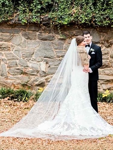 Miniatura 8 de CASDRE Velo de novia de 1 nivel de longitud de la capilla velo de novia largo velo catedral con borde cortado con peine (118 pulgadas W-118 L)