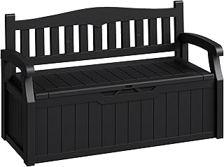 80-Gallon Outdoor Storage Bench, Waterproof Deck Box with Lockable Lid &...