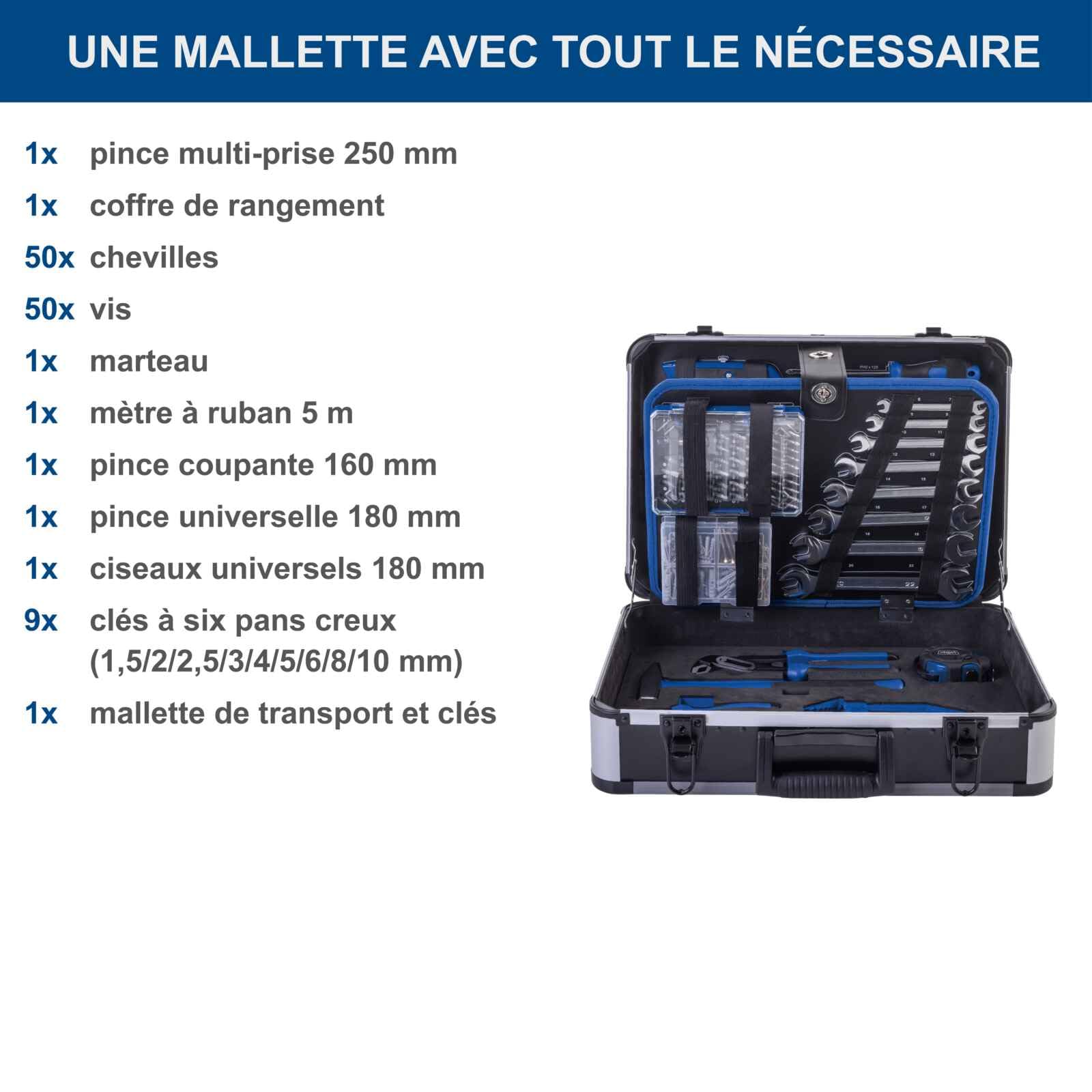 Scheppach Mallette à outils TB225 – Valise à outils – Coffret outils – Boîte à outils – Caisse à outils - Boîte de rangement - 235 pièces – En chrome vanadium - Idéal pour l'atelier