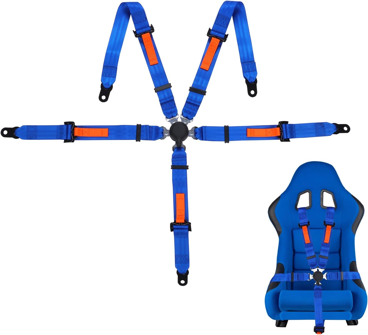 Yakitoko Universal 5 point Safety Harness Set 2inch Fits Go Kart,UTV,ATV,Racing Blue