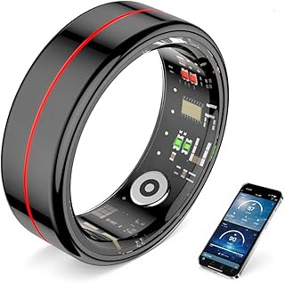 UouNeaCo Bague Intelligente - Tracker d'Activité & Santé (Rythme Cardiaque, Oxygène, Sommeil), 5ATM, 7 Jours Autonomie - Recharge Magnétique - Compatible Android/iOS (Noir, 7)