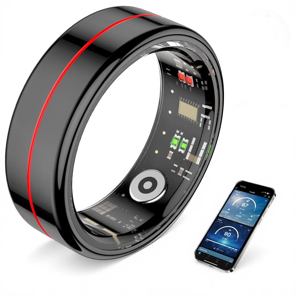 Smart Ring for Women & Men -100+ Sports Modes, Fitness Tracker with Heart Monitor, Sleep Tracker, Step Counter, Fitness Ring Compatible Android iOS, IP68 Waterproof, No Subscription Fee (Black, 12)