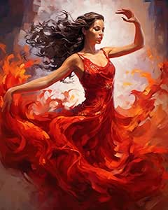 Dancing Woman Paint By Numbers Kit - 16x20" Canvas, Abstract Red Dress Dancer, Includes Brushes & Paint