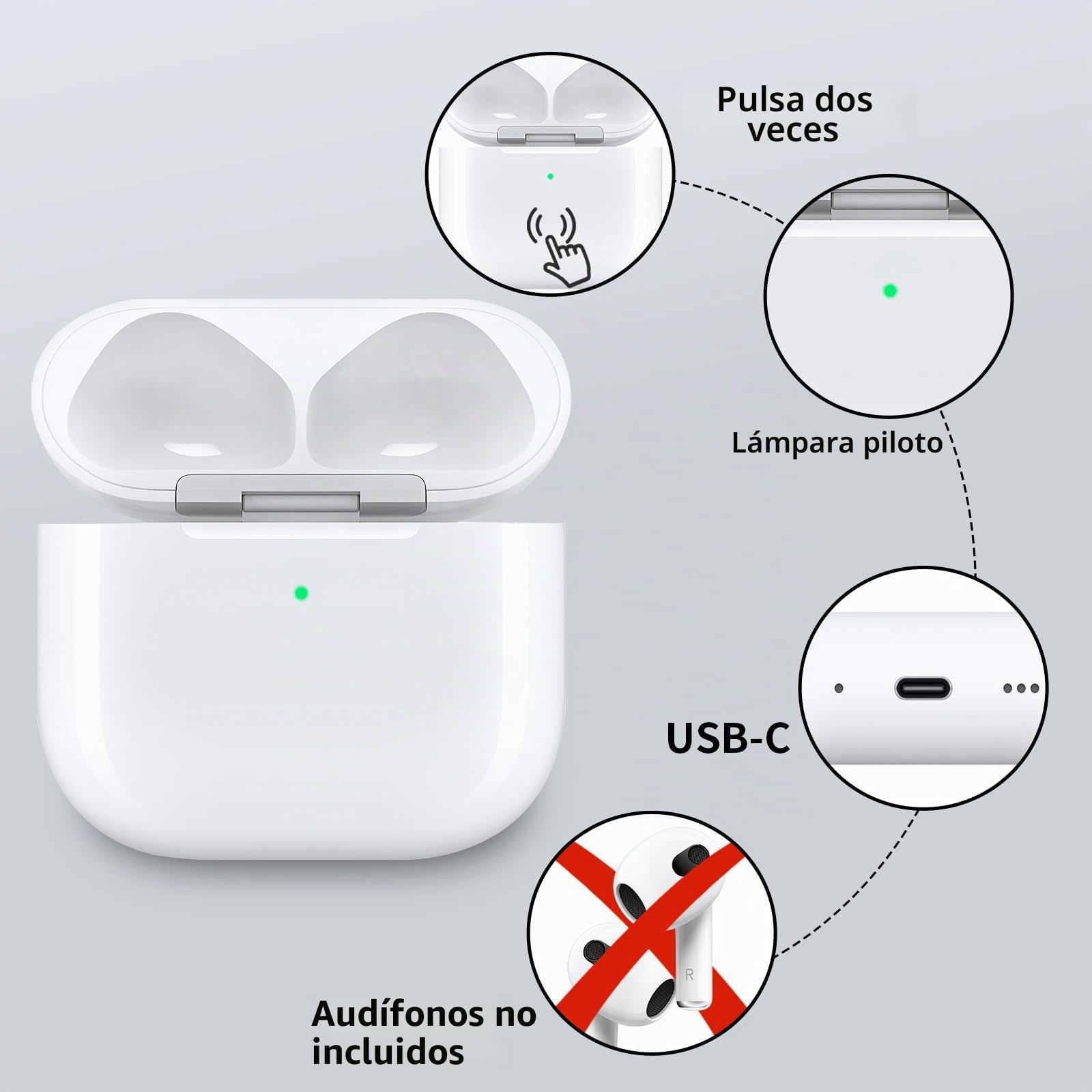 Carcasa de carga inalámbrica compatible con AirPods 4ª generación, detector de movimiento, doble apoyo