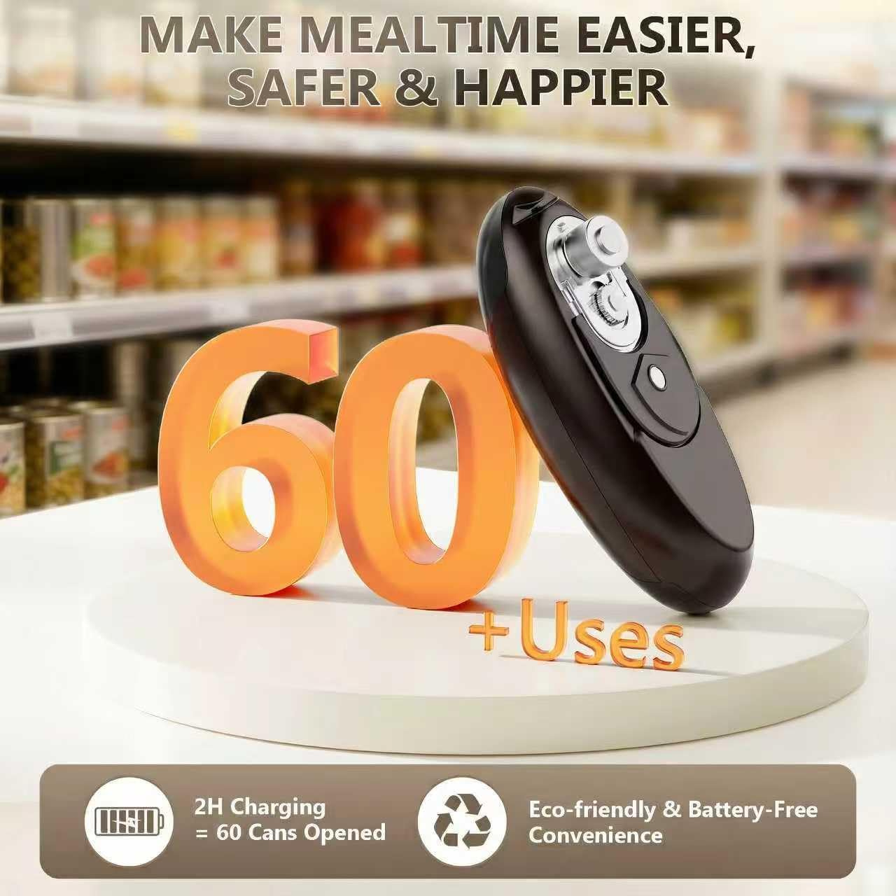 Electric Can Opener, Fast One-Touch Automatic Rechargeable Can Opener for Smooth Edge Safe Fast Opening, Fits All Cans, Amzwit Gift Ideal for Seniors Arthritis Kitchen Gadget Dark Black