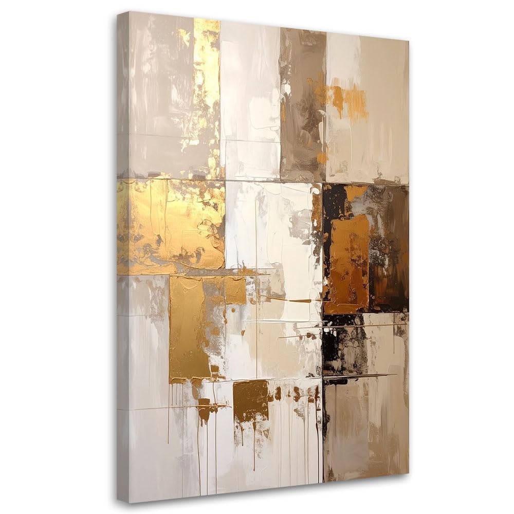 Décoration murale moderne beige marron tableau abstrait salon